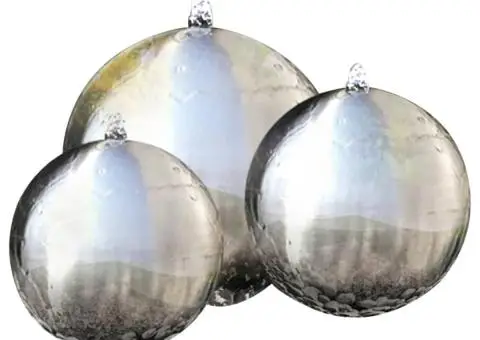 Fântâni sferice de grădină cu LED-uri, 3 piese, oțel inoxidabil - 2/5