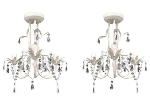 Candelabre suspendate de plafon cu cristale 2 buc. alb elegant - 1/5