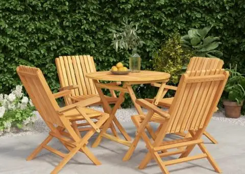 Set masă pentru grădină, lemn masiv de tec, 5 piese - 1/5