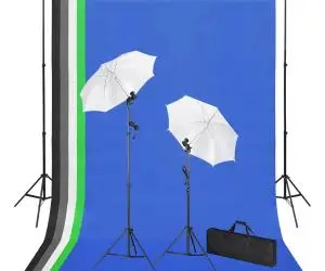vidaXL Kit studio foto cu fundaluri, lămpi și umbrele