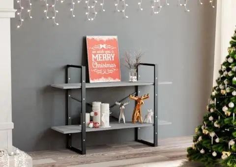 Bibliotecă cu 2 rafturi, gri beton, 100x30x70 cm, PAL - 1/5