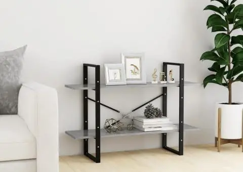 Bibliotecă cu 2 rafturi, gri beton, 100x30x70 cm, PAL - 3/5