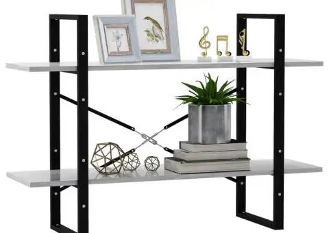 Bibliotecă cu 2 rafturi, gri beton, 100x30x70 cm, PAL - 4/5