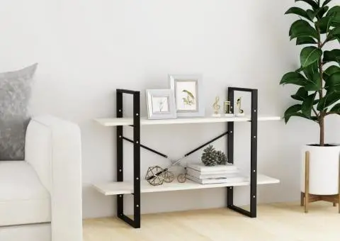 Bibliotecă cu 2 rafturi, alb, 100x30x70 cm, lemn masiv de pin - 1/5