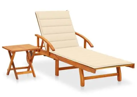 Șezlong de grădină cu masă și pernă, lemn masiv de acacia - 1/5