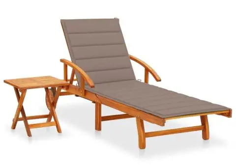 Șezlong de grădină cu masă și pernă, lemn masiv de acacia - 1/5