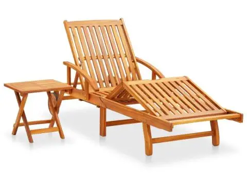 Șezlong de grădină cu masă și pernă, lemn masiv de acacia - 2/5