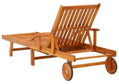 Șezlong de grădină cu masă și pernă, lemn masiv de acacia - 4/5