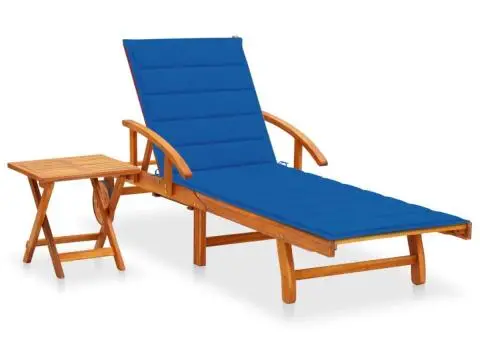 Șezlong de grădină cu masă și pernă, lemn masiv de acacia - 1/5