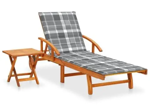 Șezlong de grădină cu masă și pernă, lemn masiv de acacia - 1/5