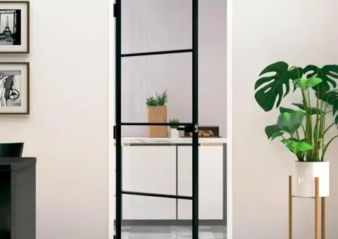 Ușă de interior negru 83x201,5 cm sticlă securiz./aluminiu slim - 1/5
