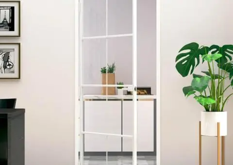 Ușă de interior alb 83x201,5 cm sticlă securiz. / aluminiu slim - 1/5