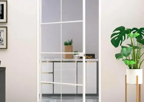 Ușă de interior alb 102x201,5 cm sticlă securiz./aluminiu slim - 1/5