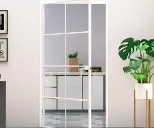 vidaXL Ușă de interior alb 102x201,5 cm sticlă securiz./aluminiu slim