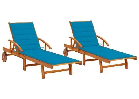 Șezlonguri cu perne, 2 buc., lemn masiv de acacia - 1/5