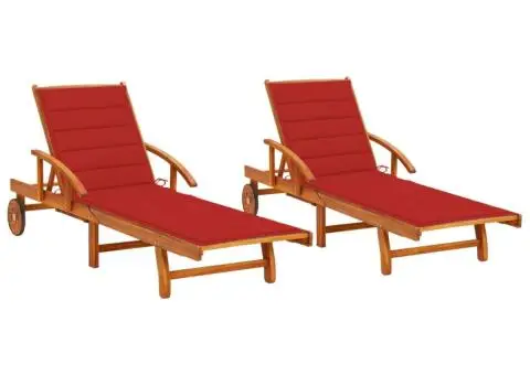 Șezlonguri cu perne, 2 buc., lemn masiv de acacia - 1/5