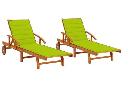 Șezlonguri cu perne, 2 buc., lemn masiv de acacia - 1/5