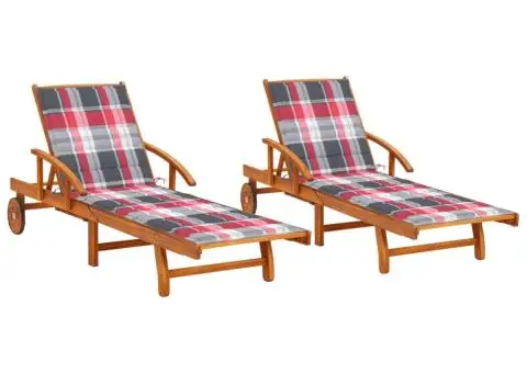 Șezlonguri cu perne, 2 buc., lemn masiv de acacia - 1/5