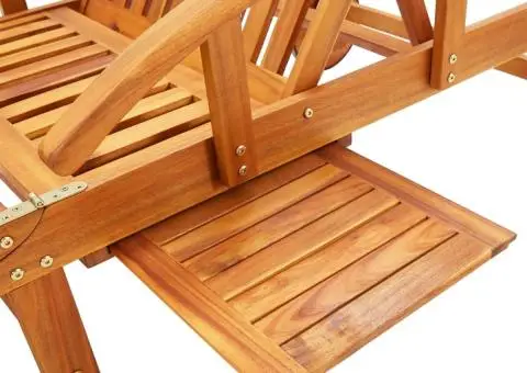 Șezlonguri, 2 buc., cu masă și perne, lemn masiv de acacia - 5/5