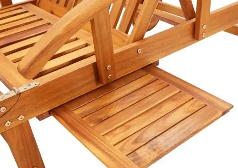 Șezlonguri, 2 buc., cu masă și perne, lemn masiv de acacia - 5/5