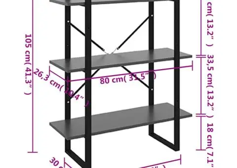 Bibliotecă, gri, 80x30x105 cm, PAL - 5/5