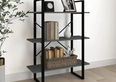 Bibliotecă cu 3 rafturi, gri, 80x30x105 cm, lemn masiv de pin - 1/5