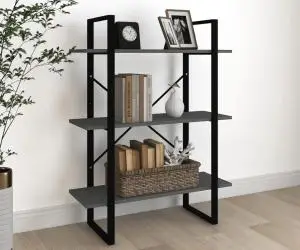 vidaXL Bibliotecă cu 3 rafturi, gri, 80x30x105 cm, lemn masiv de pin