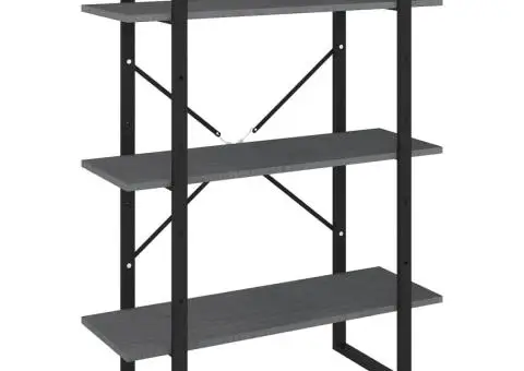 Bibliotecă cu 3 rafturi, gri, 80x30x105 cm, lemn masiv de pin - 2/5