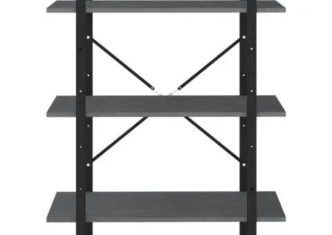 Bibliotecă cu 3 rafturi, gri, 80x30x105 cm, lemn masiv de pin - 5/5