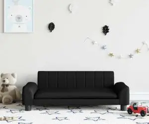 vidaXL Canapea pentru copii, negru, 90x53x30 cm, piele ecologică