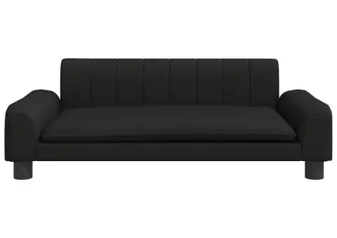 Canapea pentru copii, negru, 90x53x30 cm, piele ecologică - 3/5