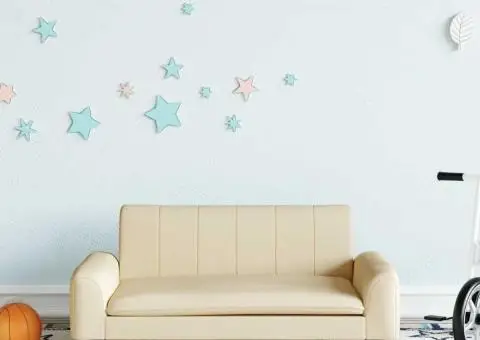 Canapea pentru copii, crem, 70x45x30 cm, material textil - 1/5