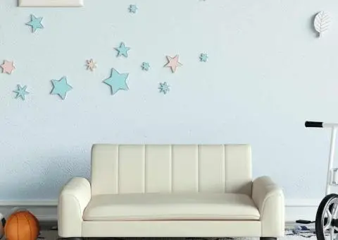 Canapea pentru copii, crem, 70x45x30 cm, piele ecologică - 1/5