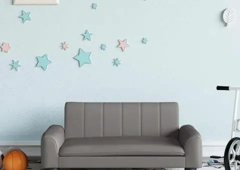Canapea pentru copii, gri, 70x45x30 cm, piele ecologică - 1/5