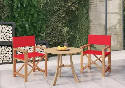 Scaune de regizor, 2 buc., roșu, lemn masiv de tec - 1/5