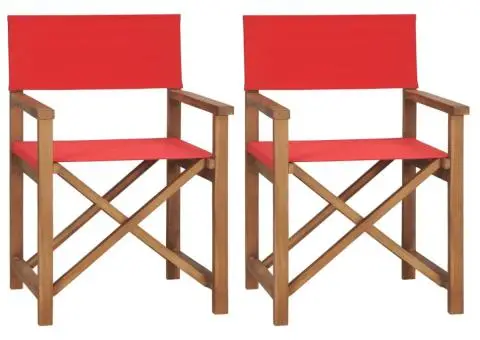 Scaune de regizor, 2 buc., roșu, lemn masiv de tec - 2/5