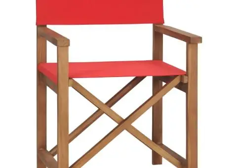 Scaune de regizor, 2 buc., roșu, lemn masiv de tec - 3/5