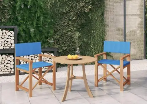 Scaune de regizor, 2 buc., albastru, lemn masiv de tec - 1/5