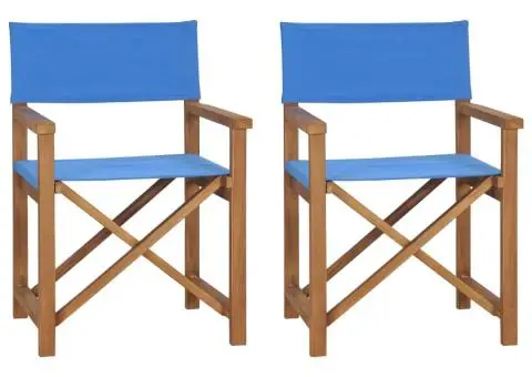 Scaune de regizor, 2 buc., albastru, lemn masiv de tec - 2/5