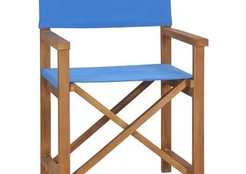 Scaune de regizor, 2 buc., albastru, lemn masiv de tec - 3/5