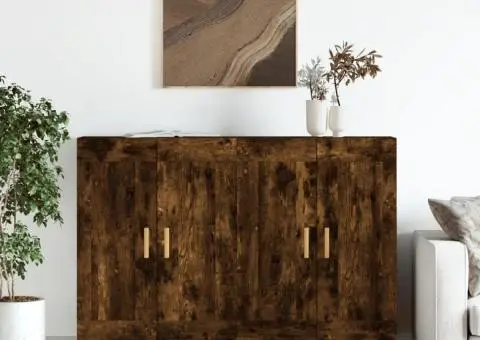 Dulapuri de perete, 2 buc., stejar afumat, lemn prelucrat - 1/5