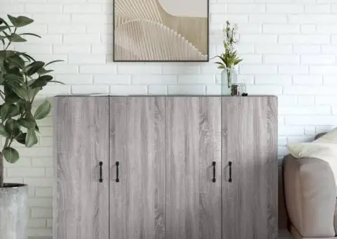 Dulapuri montate pe perete, 2 buc, gri Sonoma, lemn prelucrat - 1/5