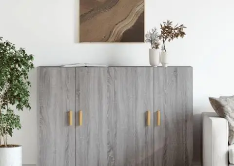 Dulapuri montate pe perete, 2 buc, gri Sonoma, lemn prelucrat - 1/5