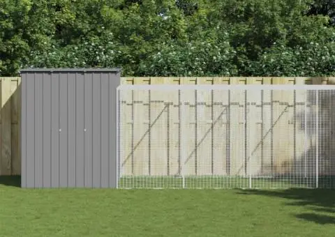 Coteț pui cu incintă gri deschis 165x1271x181cm oțel galvanizat - 1/5