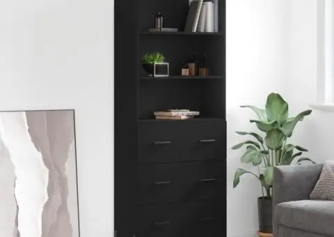 Dulap înalt, negru, 69,5x34x180 cm, lemn compozit - 1/5