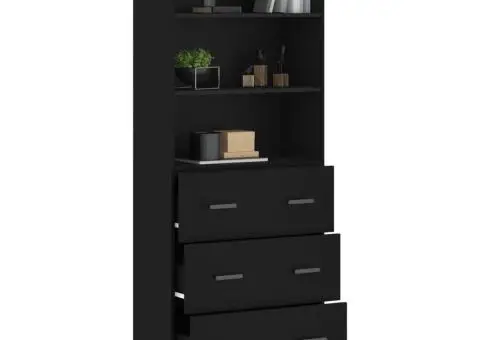 Dulap înalt, negru, 69,5x34x180 cm, lemn compozit - 3/5