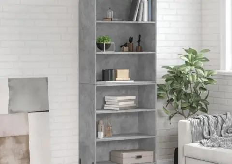 Dulap înalt, gri beton, 69,5x32,5x180 cm, lemn compozit - 1/5