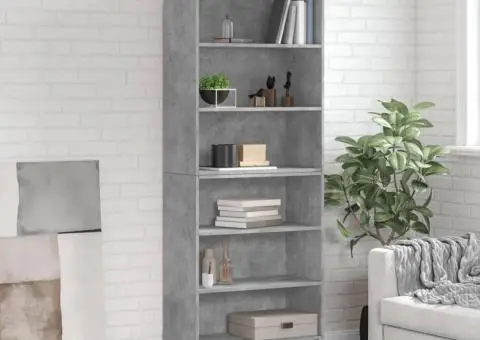 Dulap înalt, gri beton, 69,5x32,5x180 cm, lemn compozit - 1/5