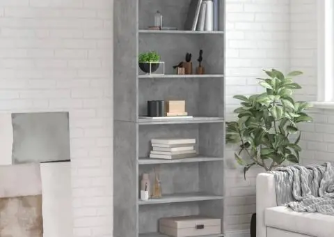 Dulap înalt, gri beton, 69,5x32,5x180 cm, lemn compozit - 1/5