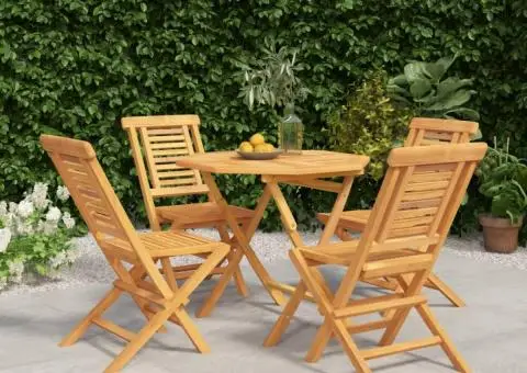 Set masă pentru grădină, lemn masiv de tec, 5 piese - 1/5